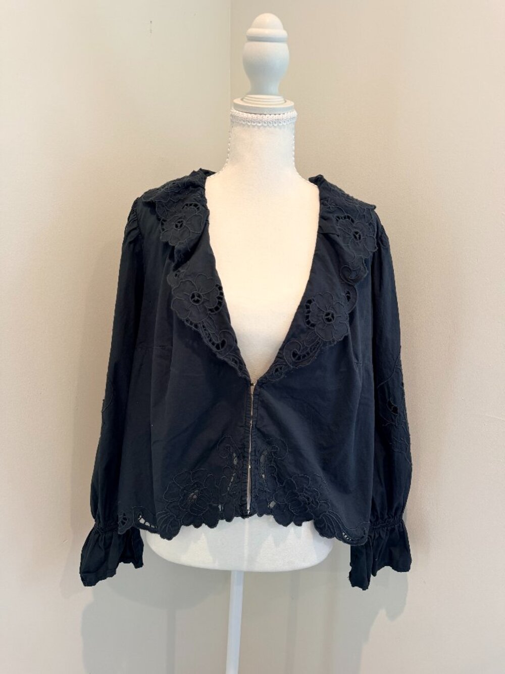 Free People Maisie Black Eyelet Collard and Sleeves Size M